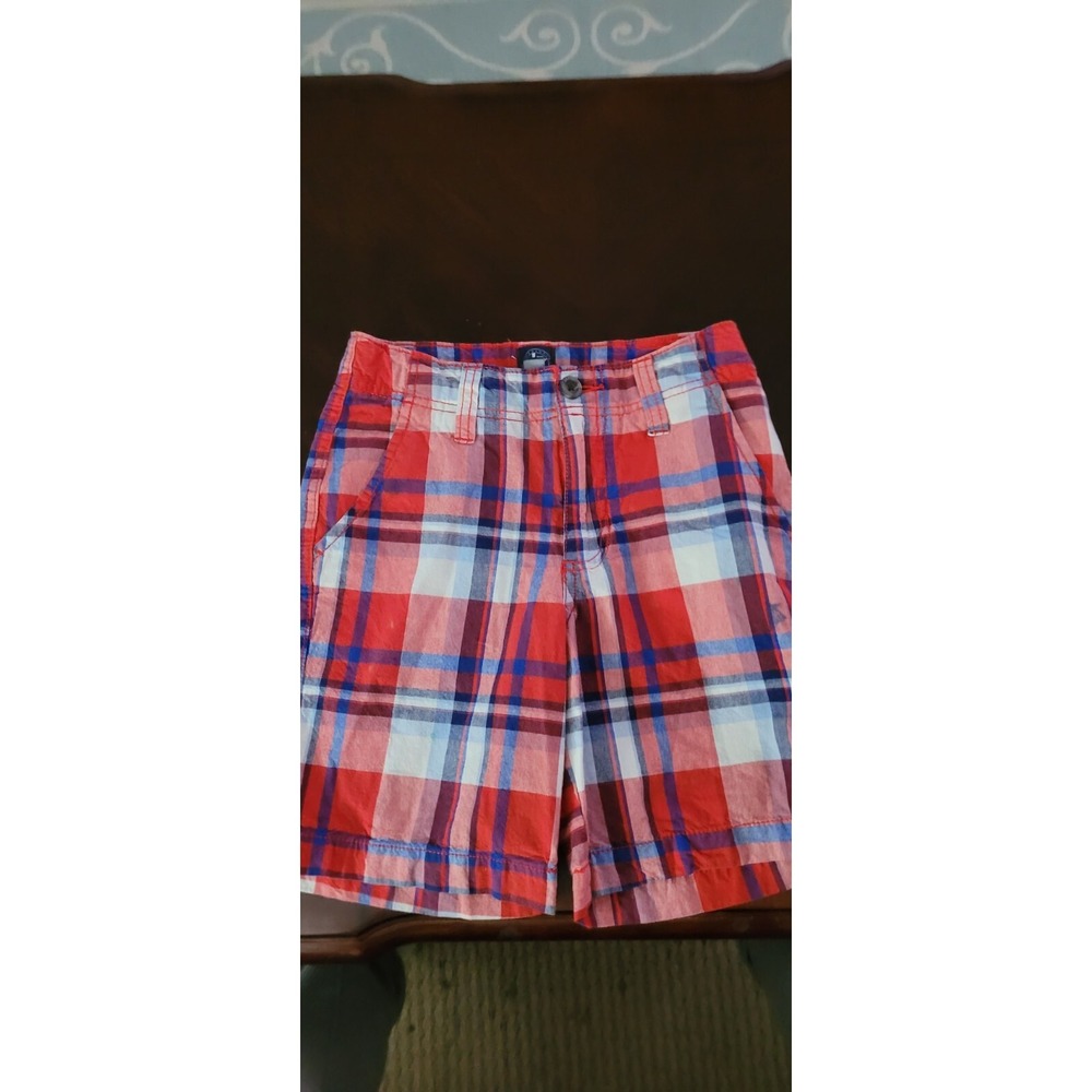 Good Used Condition J Khaki  Boys Size 8 100% Cotton Plaid Shorts Adjustable